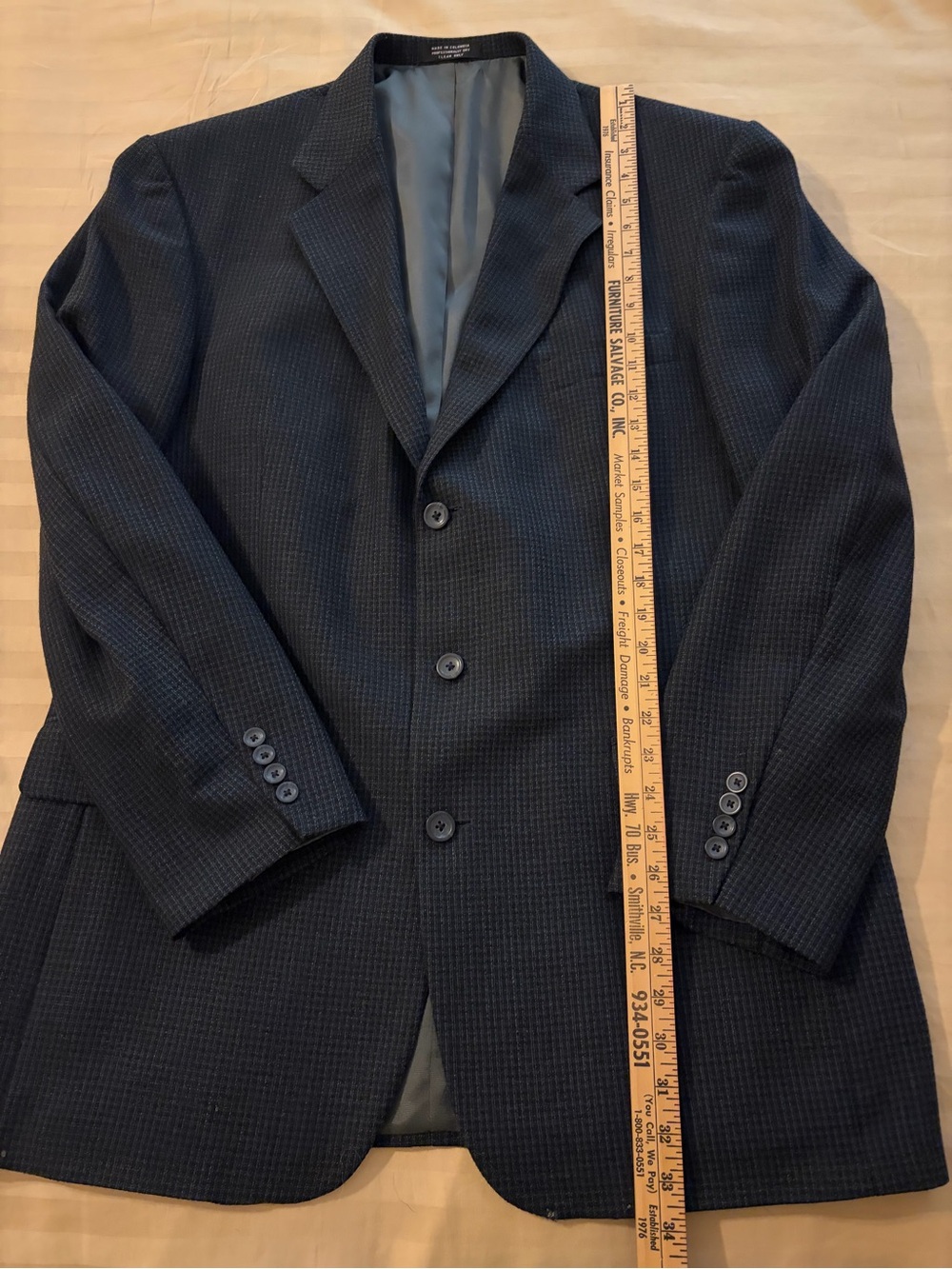 Vintage Oscar De La Renta Men's Blue Houndstooth Plaid Sport Coat 44L Wool READ